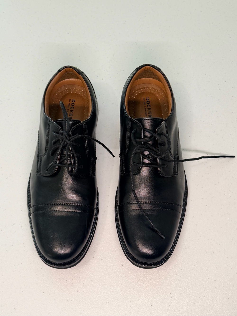 Dockers Black Leather Cap-Toe Derby Dress Shoes